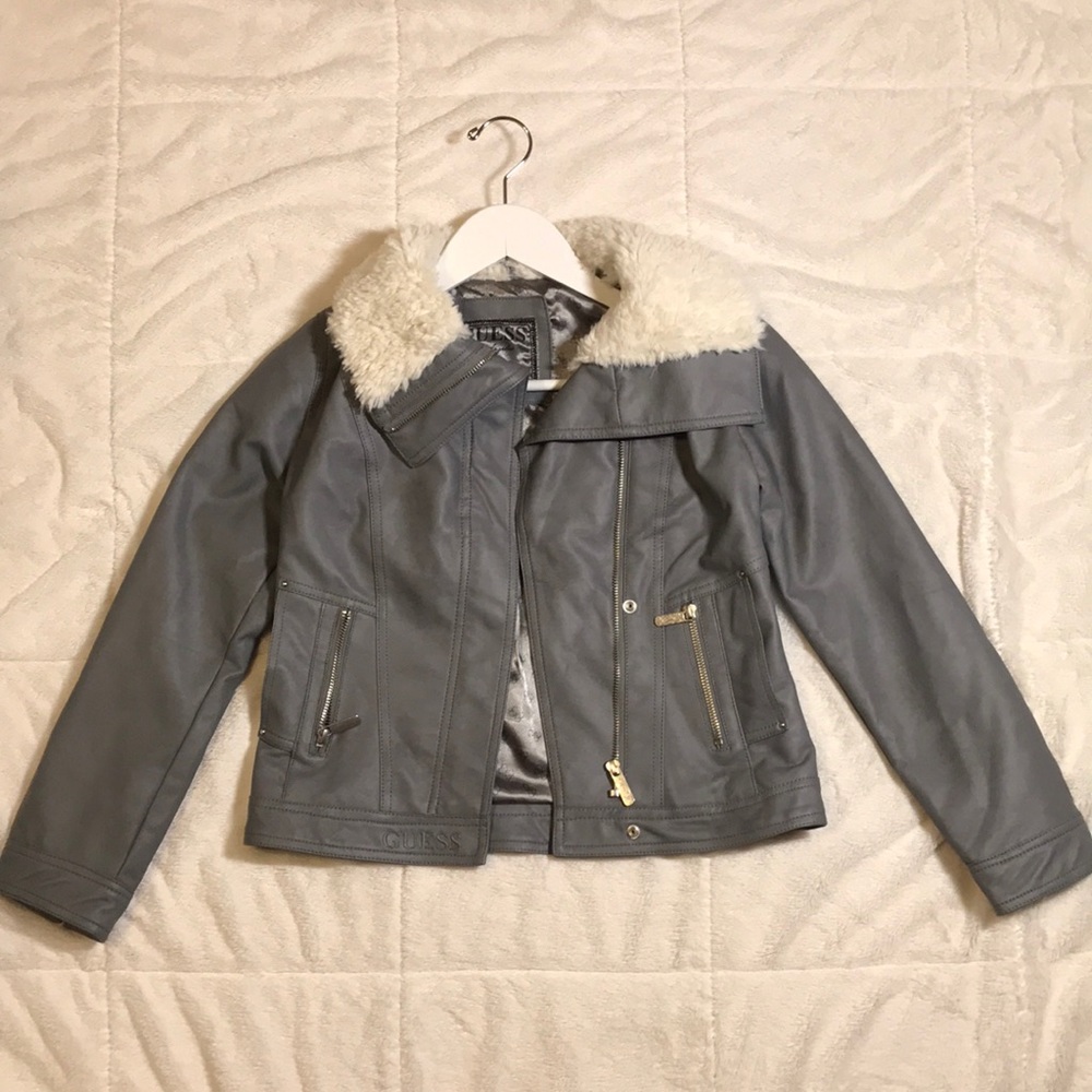 Guess Gray Faux Fur Leather Jacket